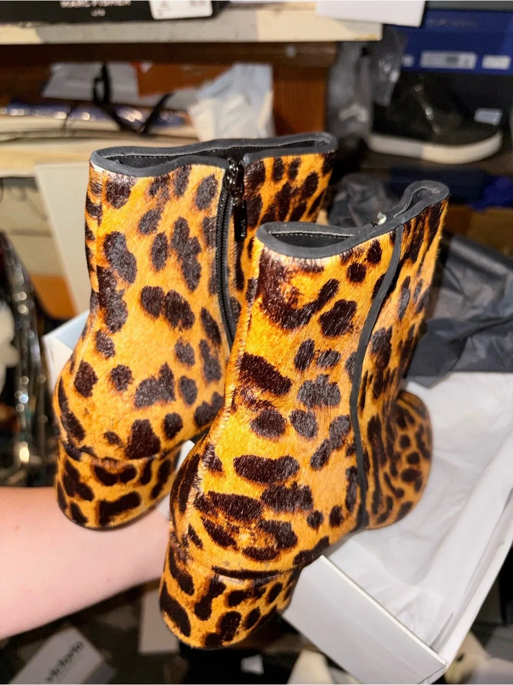 SCHUTZ Leopard Print Ankle Boots in Orange and Brown 120